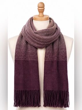 Love & Lore Eggplant/Plum Ombre Fringe Scarf/Throw NWT